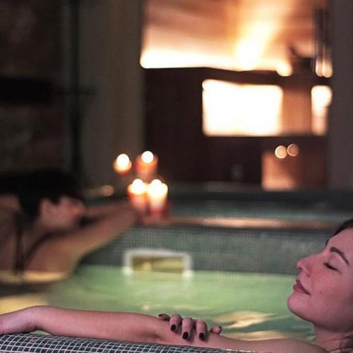 Girls relax in the sauna