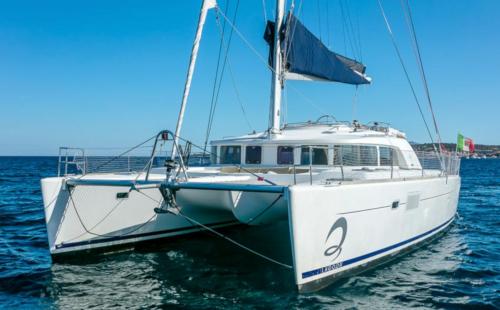 Catamaran sailing in the waters of the La Maddalena Archipelago