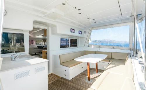 Detail of a catamaran in the waters of the La Maddalena Archipelago