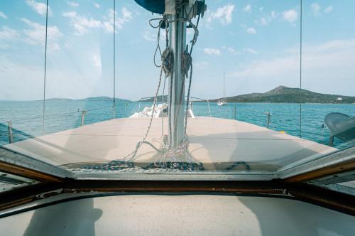 View of the Gulf of Asinara from the cabin of a sailboat