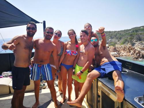 Group of friends on board a motor vessel